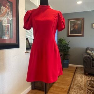 Red Puff-Sleeve A-Line Dress - Unbranded